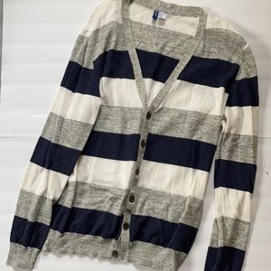 Divided Men Sweater Cardigan Stripe Grey/White/Black 100% Cotton Size XL